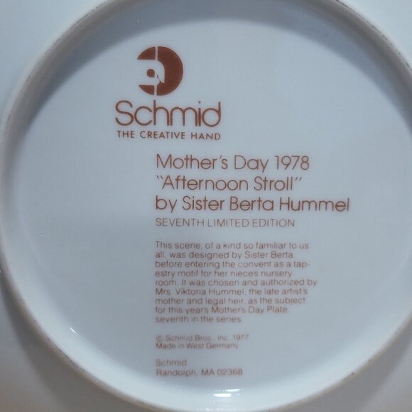Schmid Hummel Mother's Day 1978 Afternoon Stroll Decorative Wall Hanging Plate - Picture 5 of 11